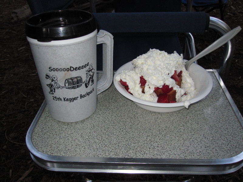 25th Kegger Backpack mug with strawberry shortcake — Sunday breakfast at camp