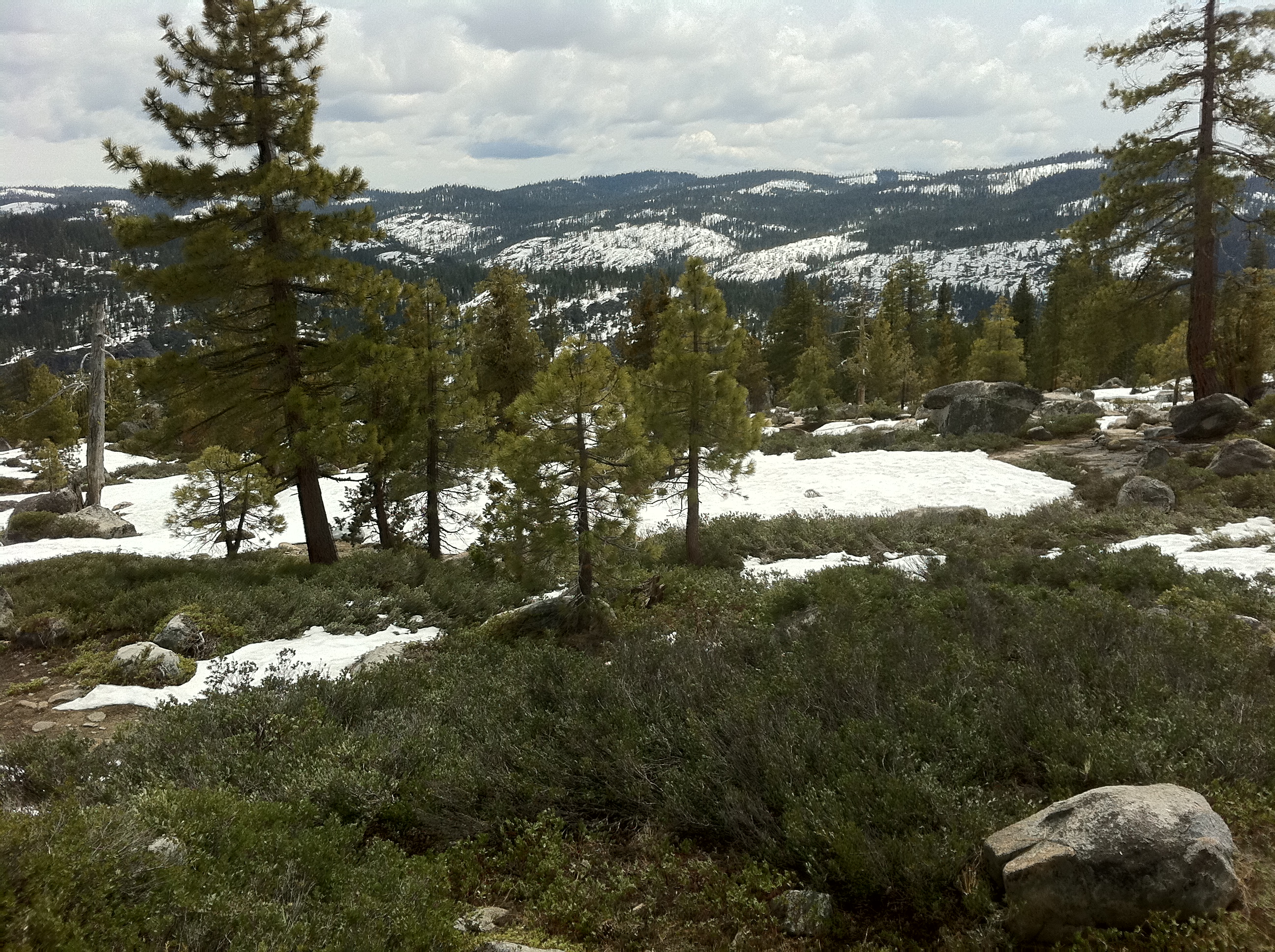 Children playing in snow patches at the Kegger campsite