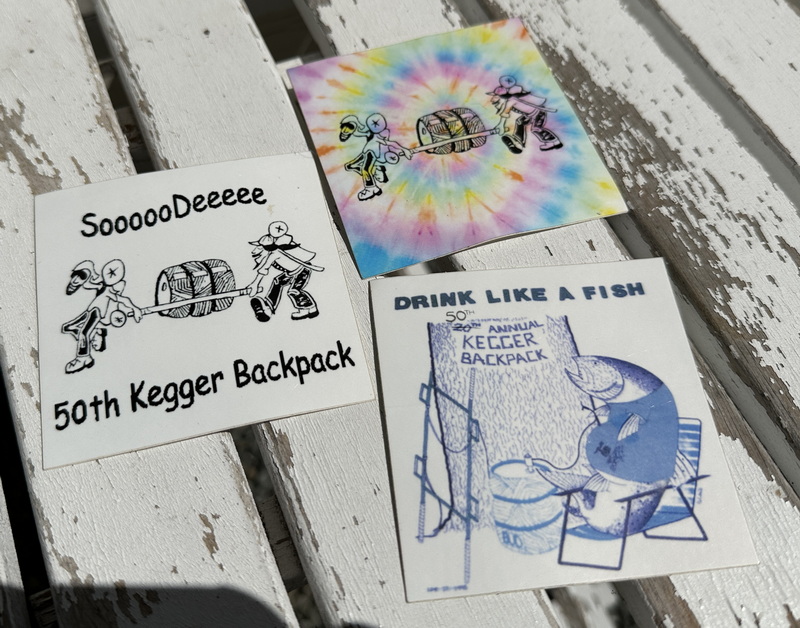 50th Anniversary Kegger Backpack stickers, three designs