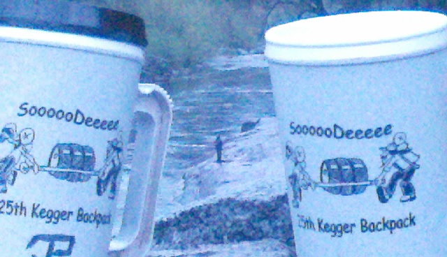 25th anniversary plastic insulated Kegger Backpack mugs, 2000