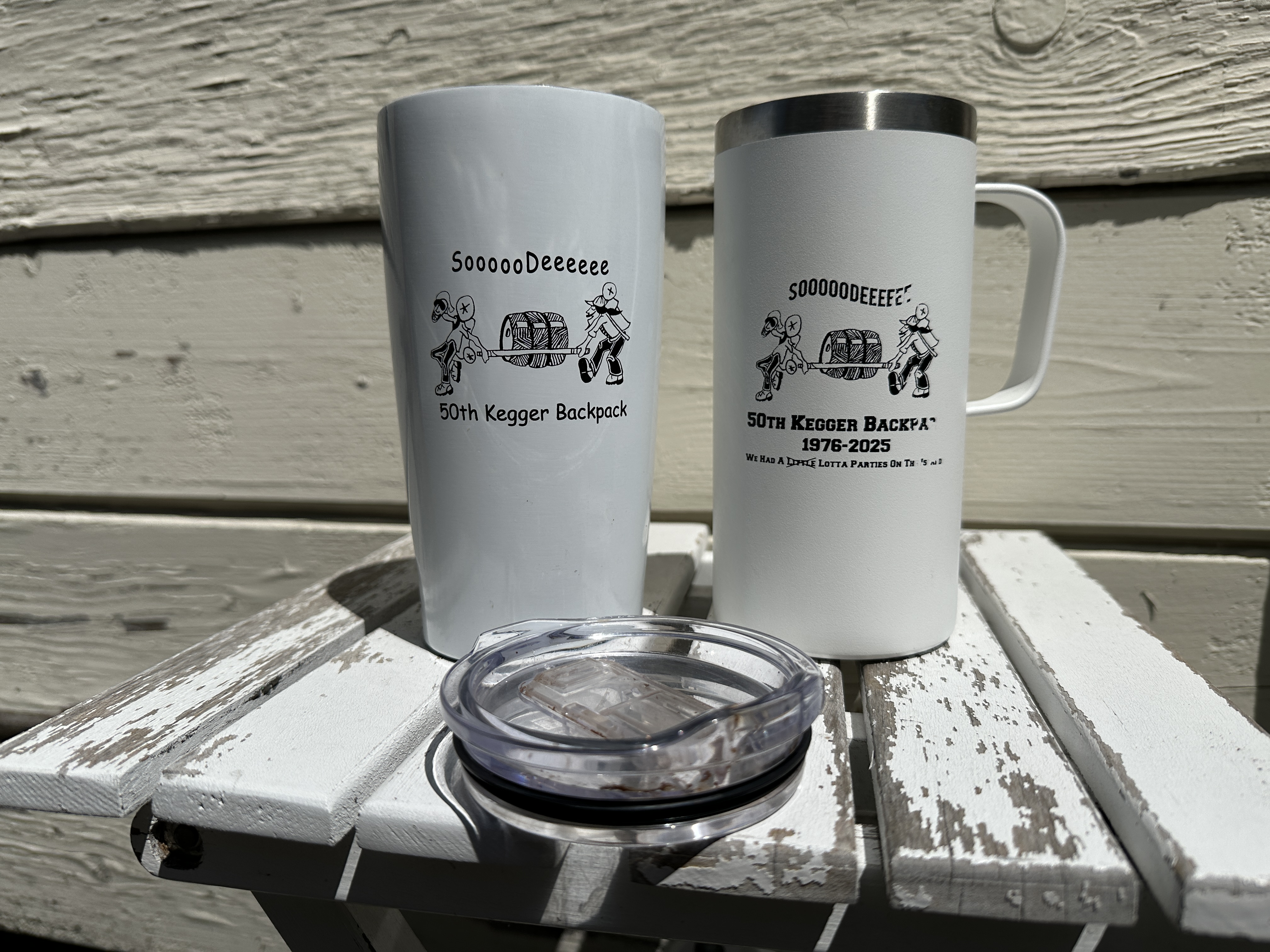 50th anniversary brushed steel insulated Kegger Backpack mugs, 2025, 24oz and 16oz