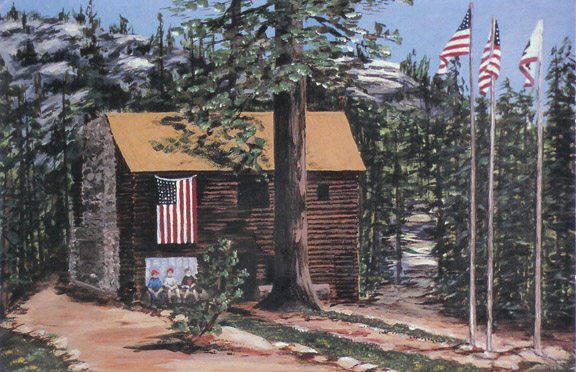 Painting of the Wolboro Lodge Boy Scout camp — Tom, Bucky and Pat as scouts